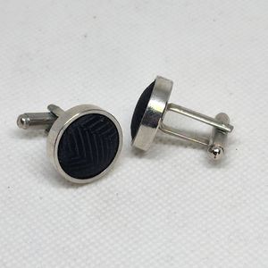 Vintage Men's Silver toned Toggle Back  Cuff link with Fabric Insert Panels